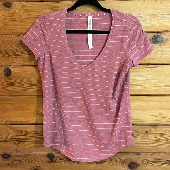Lululemon Love Tee V Short Serve Stripe Heathered So Merlot White Size 4 - Picture 1 of 4